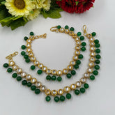 Traditional Gold Plated Handcrafted Brass Kundan Green Anklet Payals For Women payal